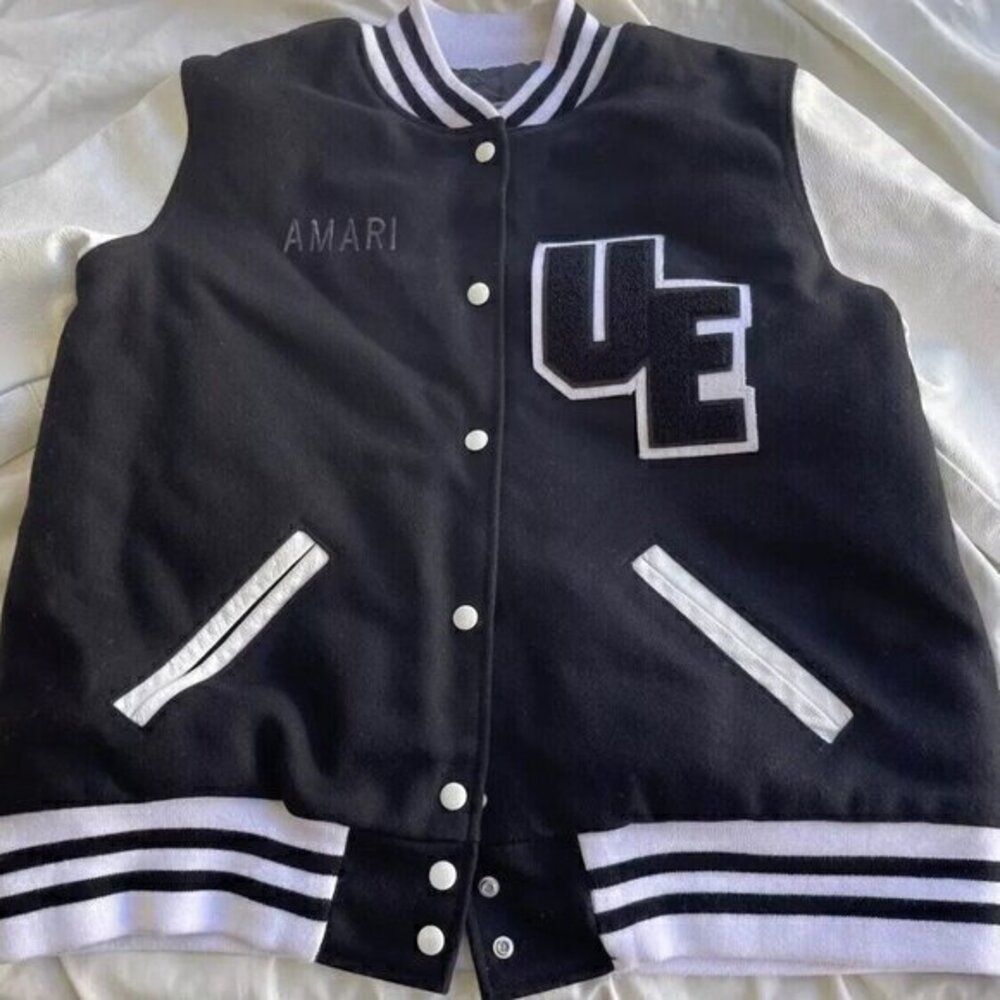 Holloway Varsity Jacket Letterman Urban Black White Wool/Leather Women’s Sz L